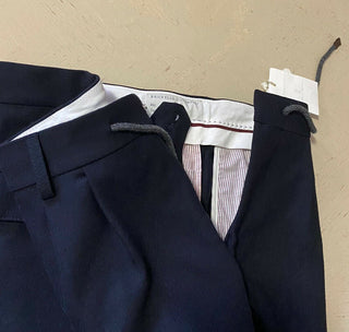 Neu mit Etikett: 795 $ Brunello Cucinelli Herren-Wollhose mit Kordelzug, Marineblau, 34 US/50 Eu
