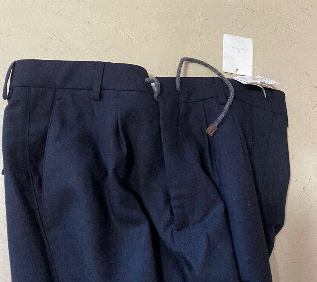 NWT $795 Brunello Cucinelli Men Drawstring Wool Pants Navy 34 US/50 Eu