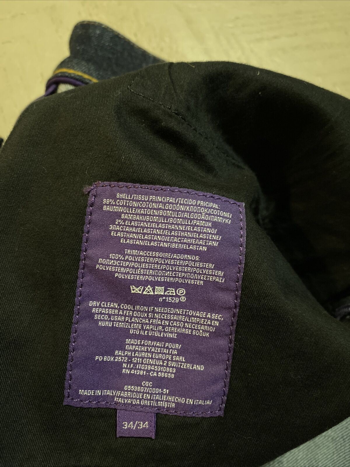 NWT $495 Ralph Lauren Purple Label Мужские прямые джинсовые брюки синие, 34W/34L