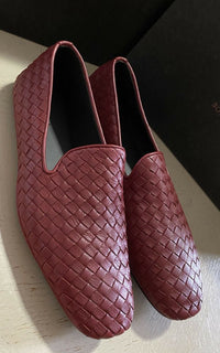NIB $ 810 Bottega Veneta Herren-Leder-Loafer-Schuhe Burgund/Rot 8,5 US/41,5 Eu