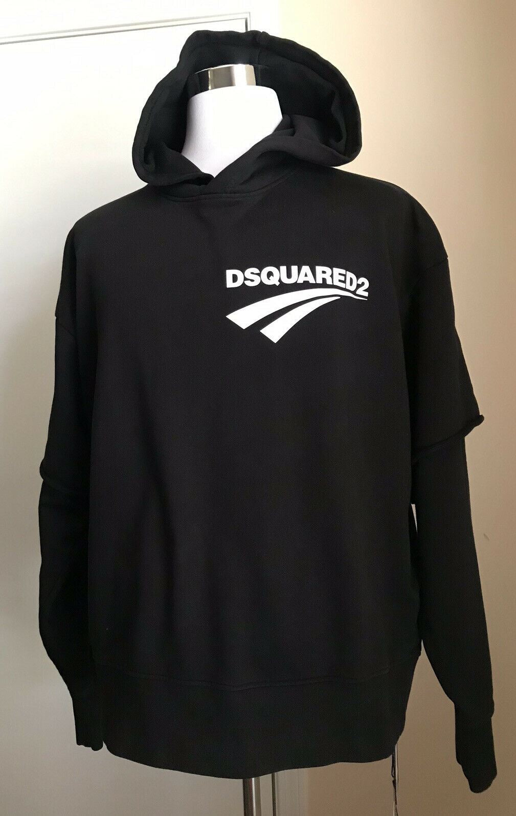 СЗТ $580 Dsquared2 Мужской оверсайз-пуловер с капюшоном, черный, размер S, Италия