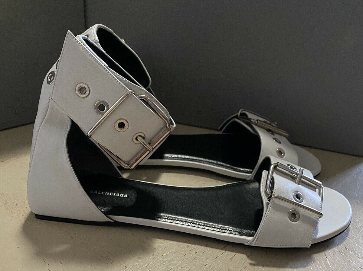 NIB $950 Balenciaga Women Belt Flat Sandal Shoes White 8 US ( 38 Eu ) Italy
