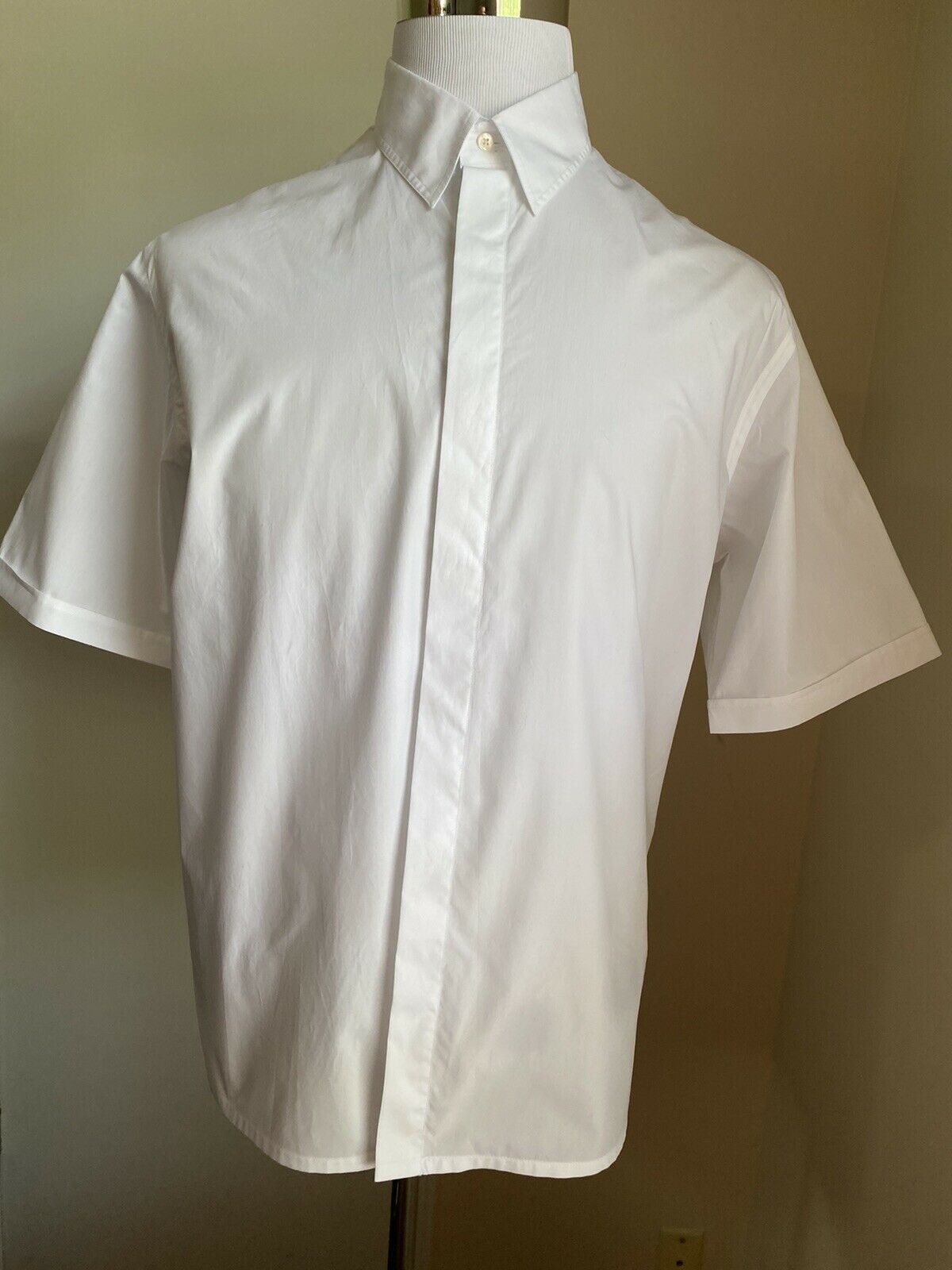 New $550 Fendi Men Solid Hidden-Button Point Collar Shirt White XL ( 42 Eu )