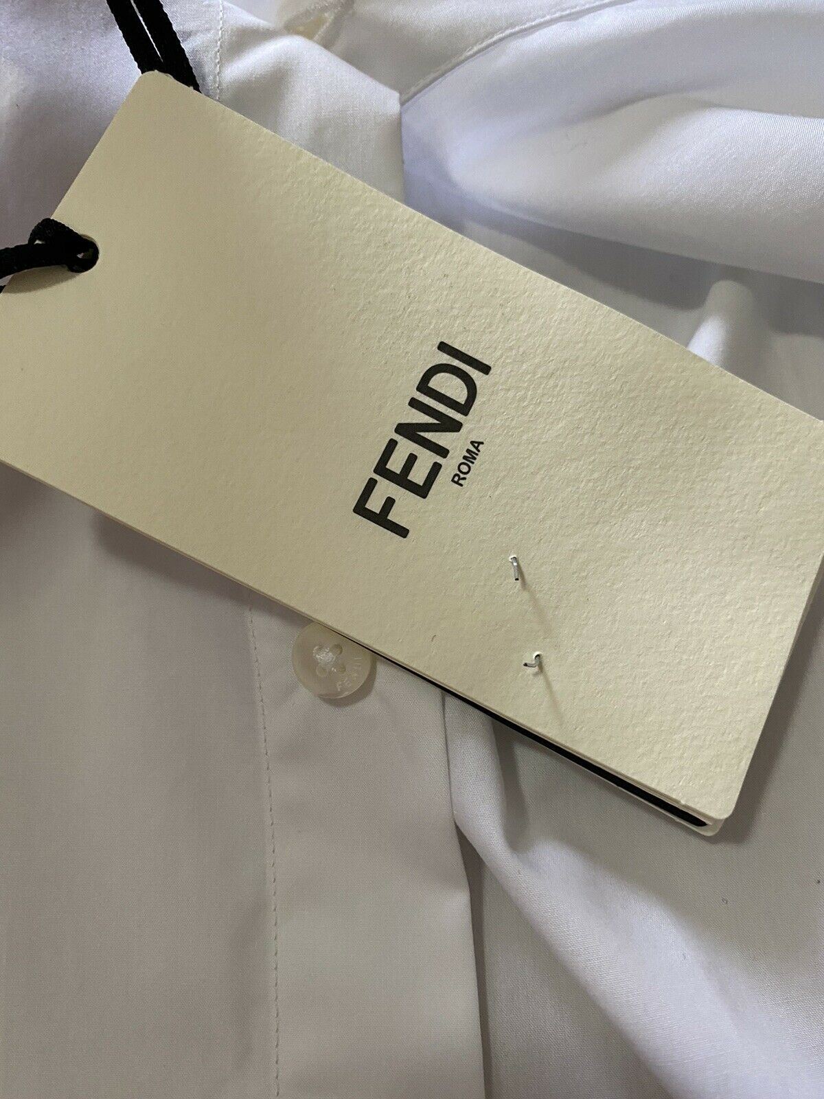 Neu $550 Fendi Herren-Hemd mit festem, verstecktem Knopf und spitzem Kragen, Weiß, XL (42 Eu)