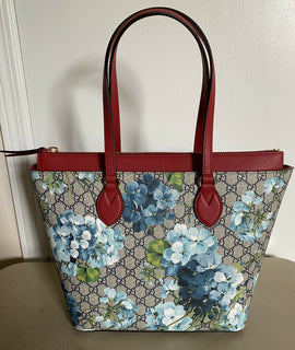 Neu $2850 Gucci Damen GG Monogram Leder Große Tragetasche Rot/Blau 546315