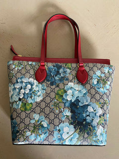 Neu $2850 Gucci Damen GG Monogram Leder Große Tragetasche Rot/Blau 546315