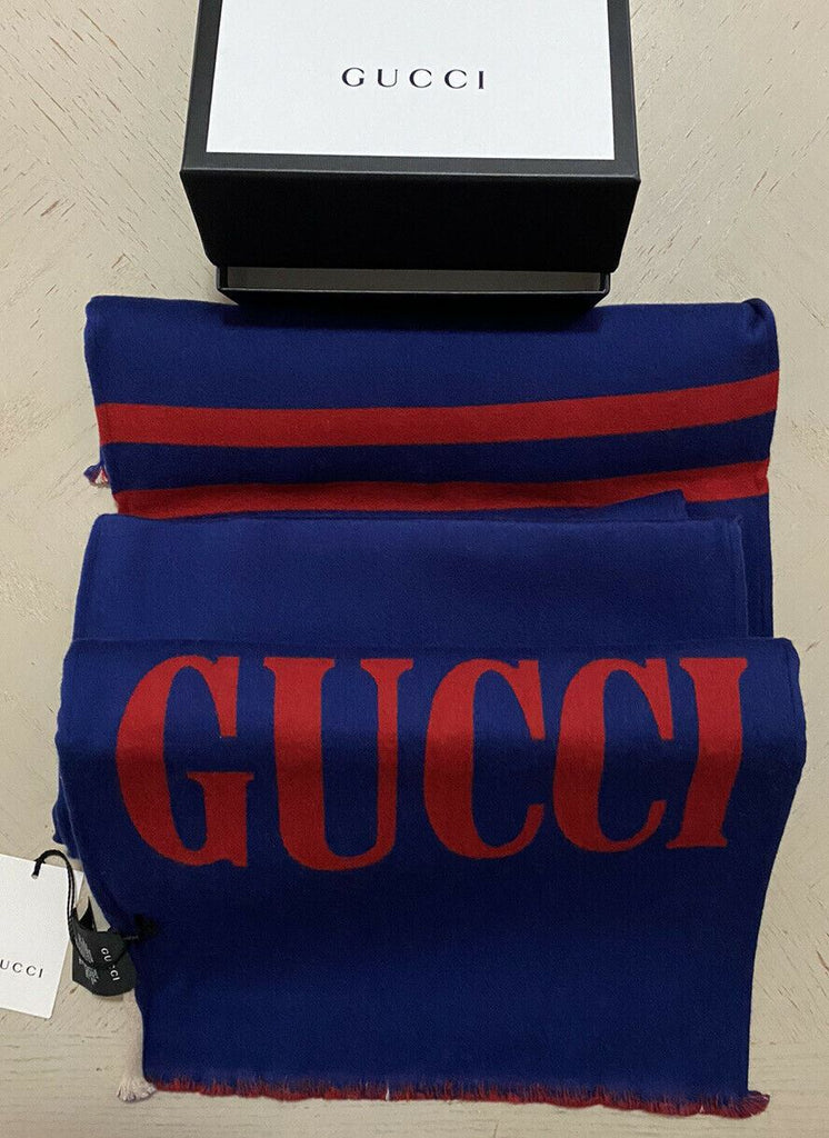 NWT Gucci Men’s Riverside Gucci Monogram Scarf Navy/Blue Italy