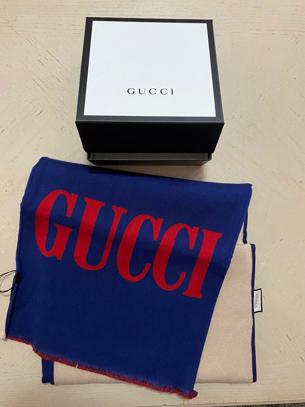 NWT Gucci Men’s Riverside Gucci Monogram Scarf Navy/Blue Italy