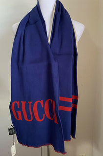 NWT Gucci Men’s Riverside Gucci Monogram Scarf Navy/Blue Italy