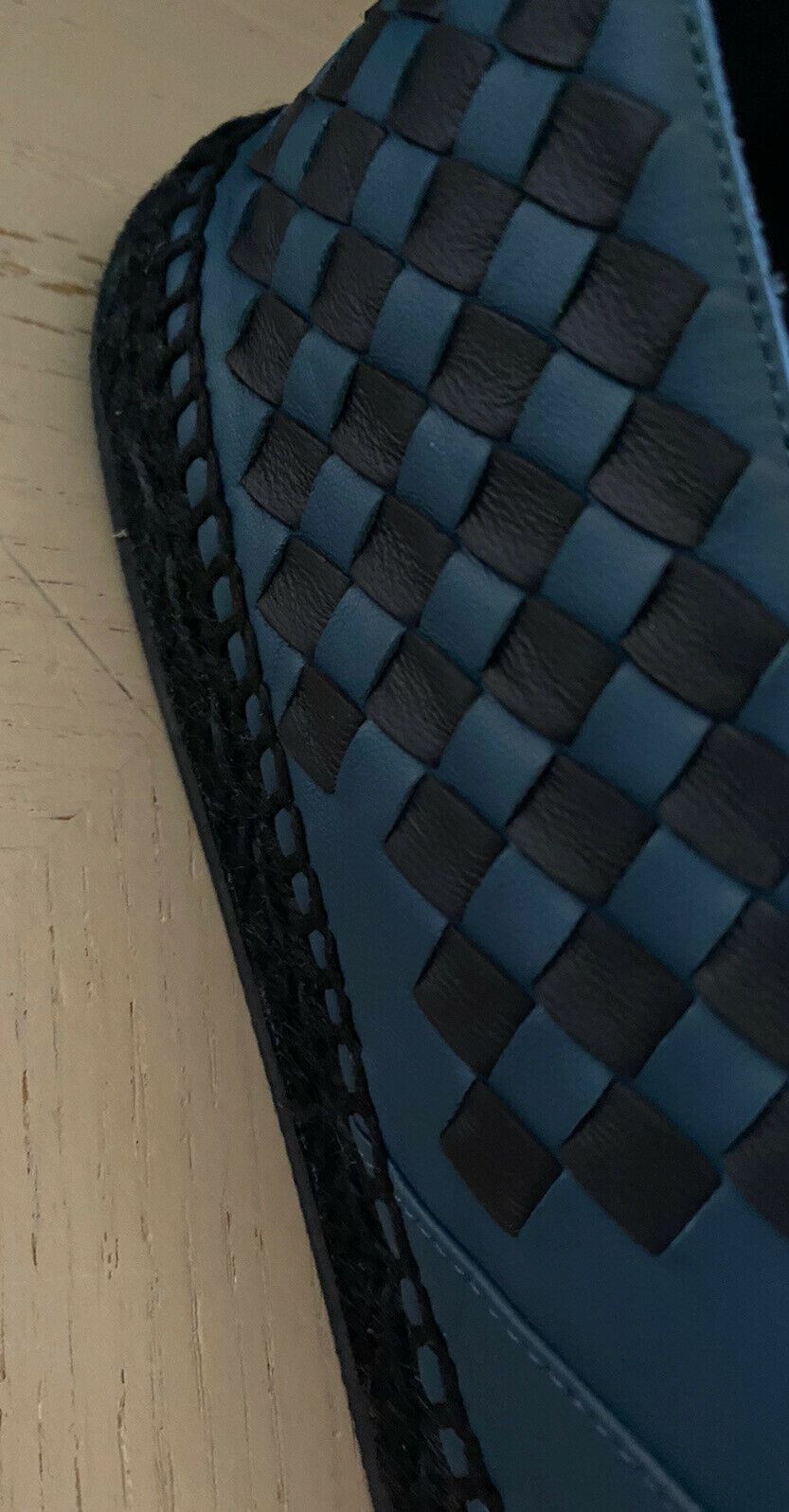 New $690 Bottega Veneta Men Leather Espadrille Shoes Blue/Black 12 US ( 45 Eu )
