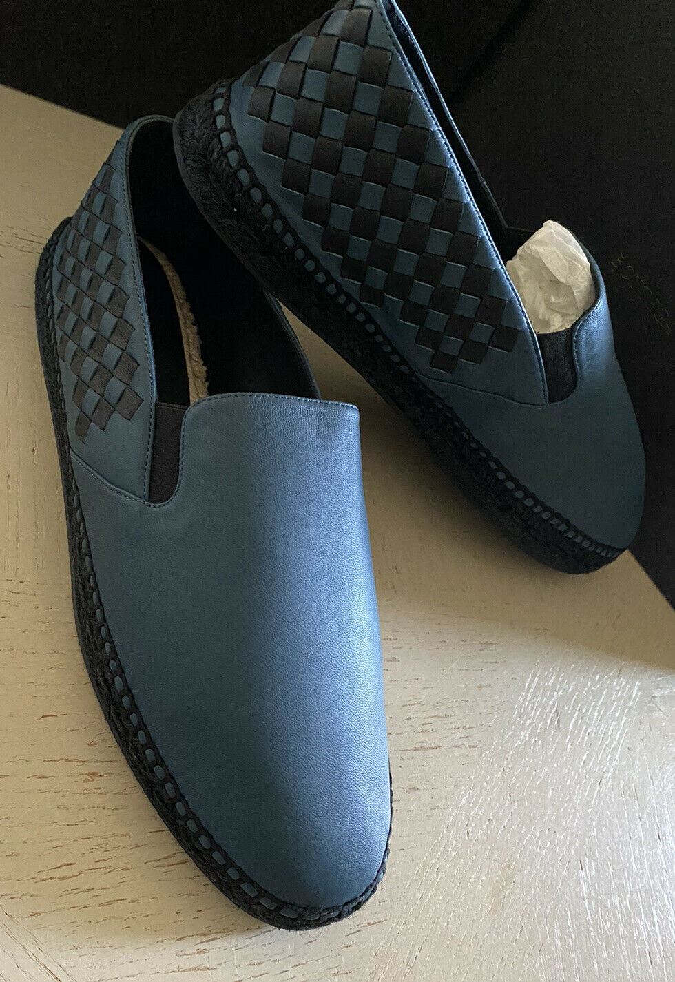 Neu $690 Bottega Veneta Herren Leder Espadrille Schuhe Blau/Schwarz 13 US (46 Eu)