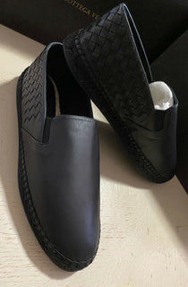 New $690 Bottega Veneta Men Leather Espadrille Shoes Black 12 US ( 45 Eu )