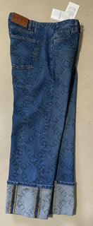 NWT $995 Valentino Men Straight-Flat Logo Cuffed Jeans Pant Blue 34 US ( 50 Eu )