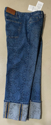NWT $995 Valentino Men Straight-Flat Logo Cuffed Jeans Pant Blue 34 US ( 50 Eu )