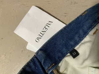 NWT $995 Valentino Men Straight-Flat Logo Cuffed Jeans Pant Blue 34 US ( 50 Eu )
