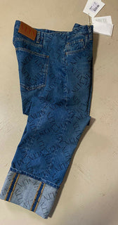 NWT $995 Valentino Men Straight-Flat Logo Cuffed Jeans Pant Blue 34 US ( 50 Eu )