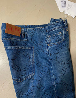 NWT $995 Valentino Men Straight-Flat Logo Cuffed Jeans Pant Blue 34 US ( 50 Eu )