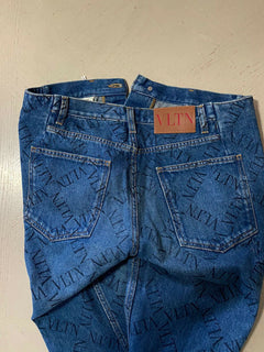 NWT $995 Valentino Men Straight-Flat Logo Cuffed Jeans Pant Blue 34 US ( 50 Eu )