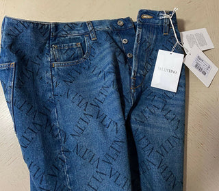 NWT $995 Valentino Men Straight-Flat Logo Cuffed Jeans Pant Blue 34 US ( 50 Eu )