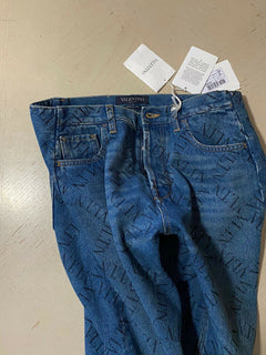 NWT $995 Valentino Men Straight-Flat Logo Cuffed Jeans Pant Blue 34 US ( 50 Eu )
