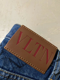 NWT $995 Valentino Men Straight-Flat Logo Cuffed Jeans Pant Blue 34 US ( 50 Eu )