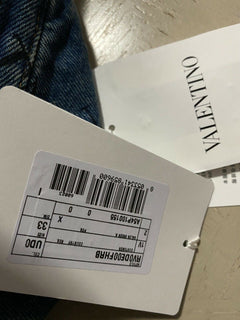 NWT $995 Valentino Men Straight-Flat Logo Cuffed Jeans Pant Blue 34 US ( 50 Eu )