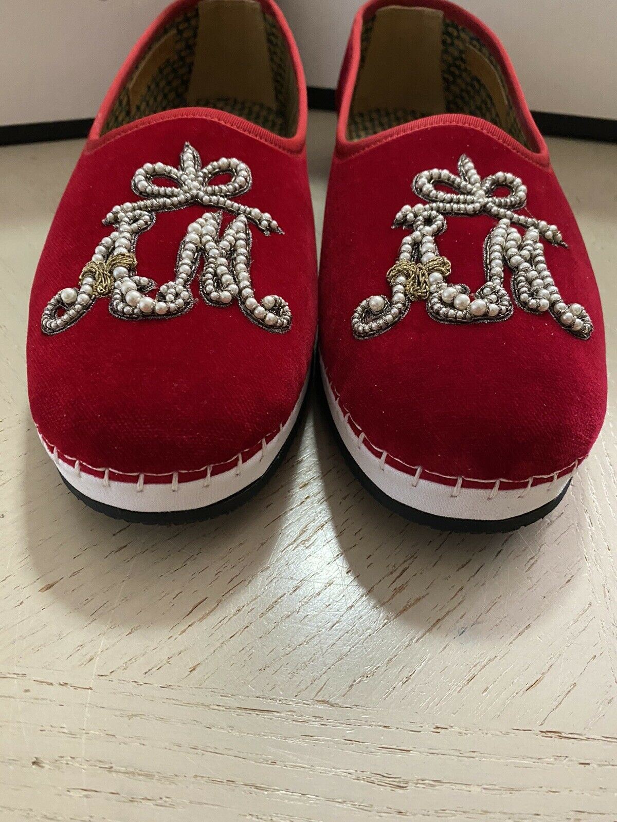 NIB 980 $ Gucci Herren-Loafer-Schuhe aus Samt, Rot, 7,5 US / 6,5 UK