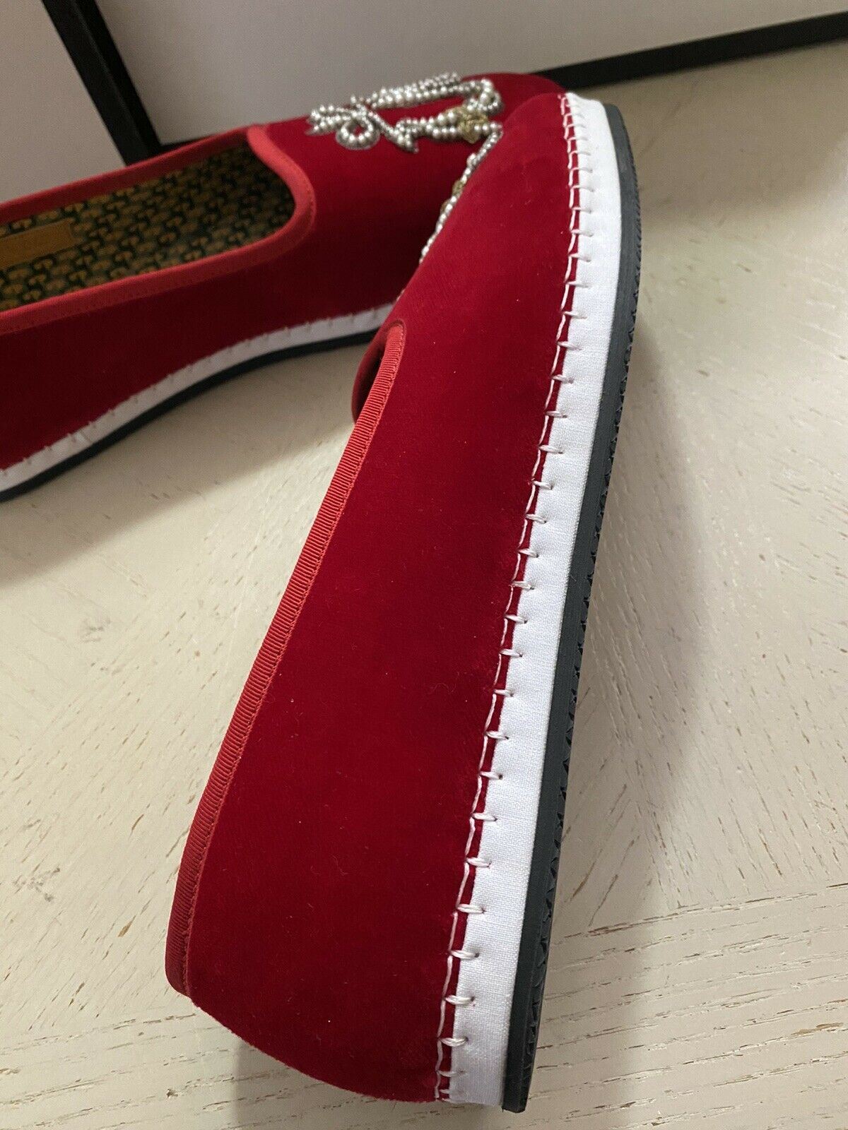 NIB 980 $ Gucci Herren-Loafer-Schuhe aus Samt, Rot, 7,5 US / 6,5 UK