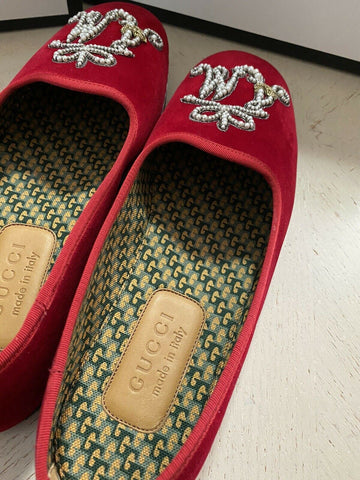NIB $980 Gucci Mens Velvet Loafers Shoes Red 7.5 US / 6.5 UK