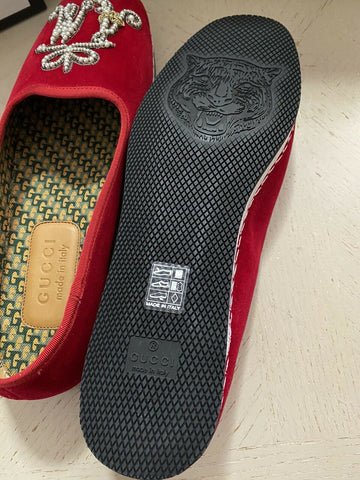 NIB $980 Gucci Mens Velvet Loafers Shoes Red 7.5 US / 6.5 UK