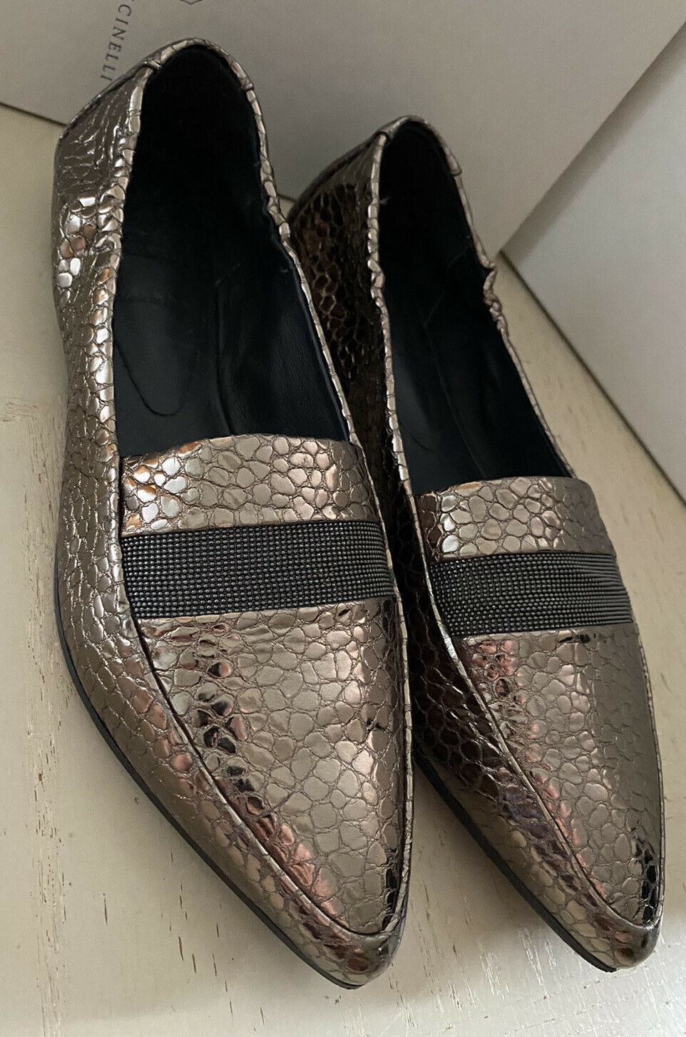 NIB $795 Brunello Cucinelli Women Flat Loafers Shoes Gold 7 US ( 37 Eu )
