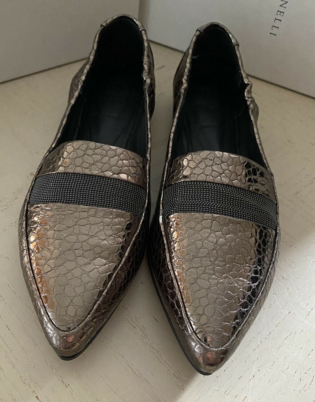 NIB $795 Brunello Cucinelli Women Flat Loafers Shoes Gold 7 US ( 37 Eu )