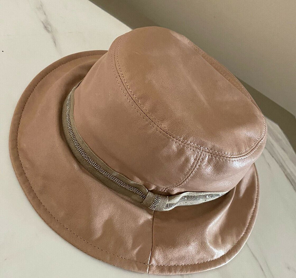 Neu mit Etikett: Brunello Cucinelli Mädchen-Eimerhut aus Leder, braun, Größe 6