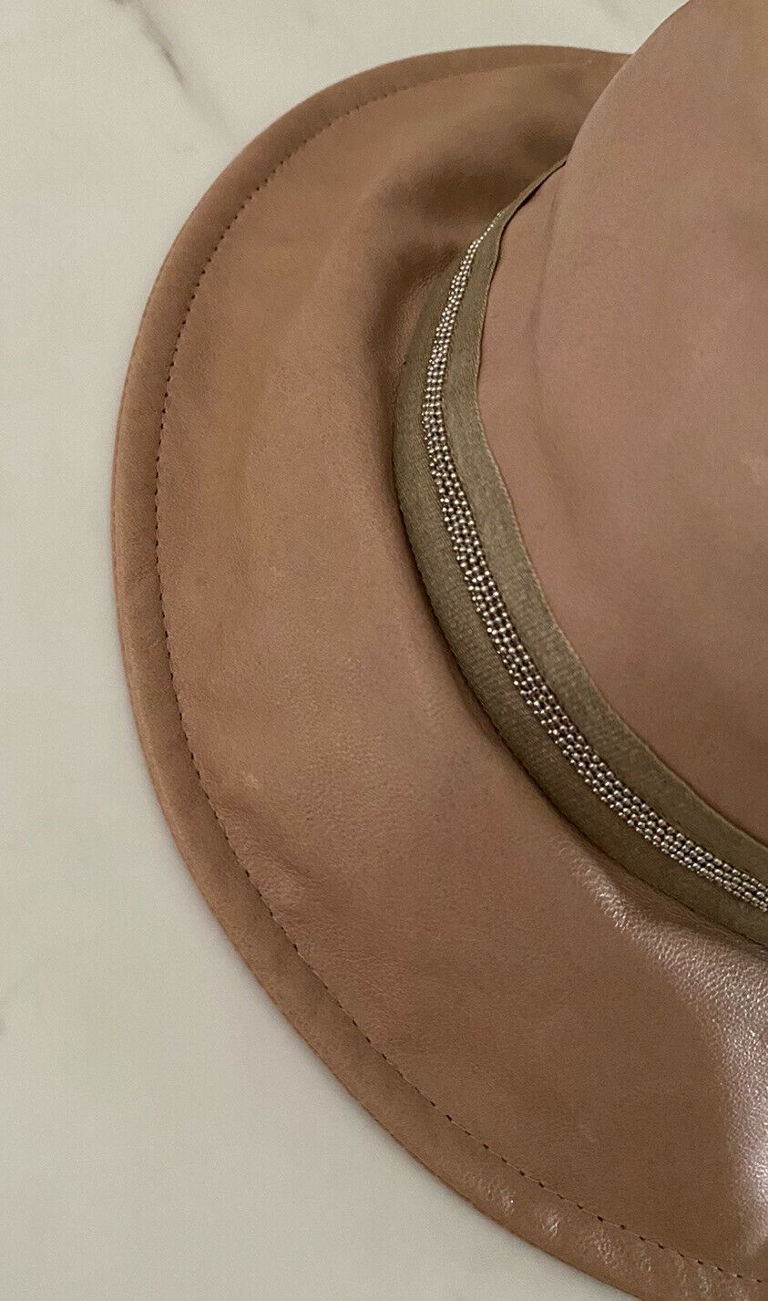 NWT Brunello Cucinelli Girl Leather Bucket Hat Brown Size 6