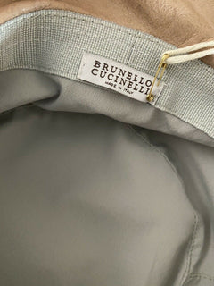 Neu mit Etikett: Brunello Cucinelli Mädchen-Eimerhut aus Leder, braun, Größe 6
