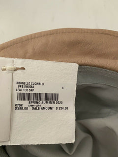 Neu mit Etikett: Brunello Cucinelli Mädchen-Eimerhut aus Leder, braun, Größe 6