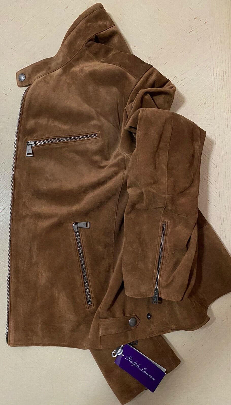 New $3495 Ralph Lauren Purple Label Men Suede/Leather Jacket Coat Brown XL Italy