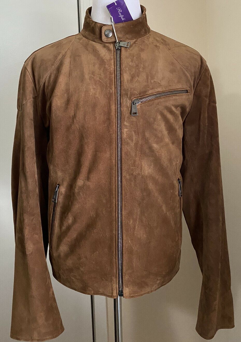 New $3495 Ralph Lauren Purple Label Men Suede/Leather Jacket Coat Brown XL Italy