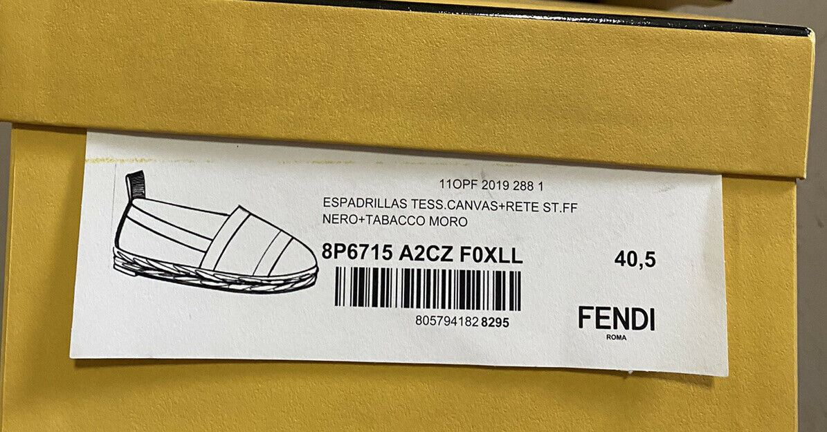 NIB Fendi Women Flat Colibrì Mesh FF Espadrille Black/Red 10.5 US ( 40.5 Eu )