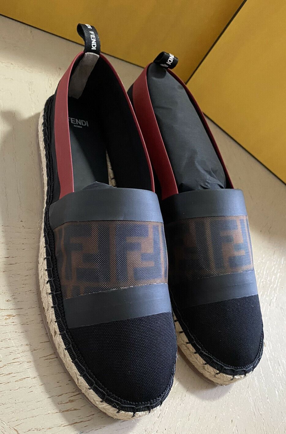 NIB Fendi Damen Flat Colibrì Mesh FF Espadrille Schwarz/Rot 10,5 US (40,5 Eu)