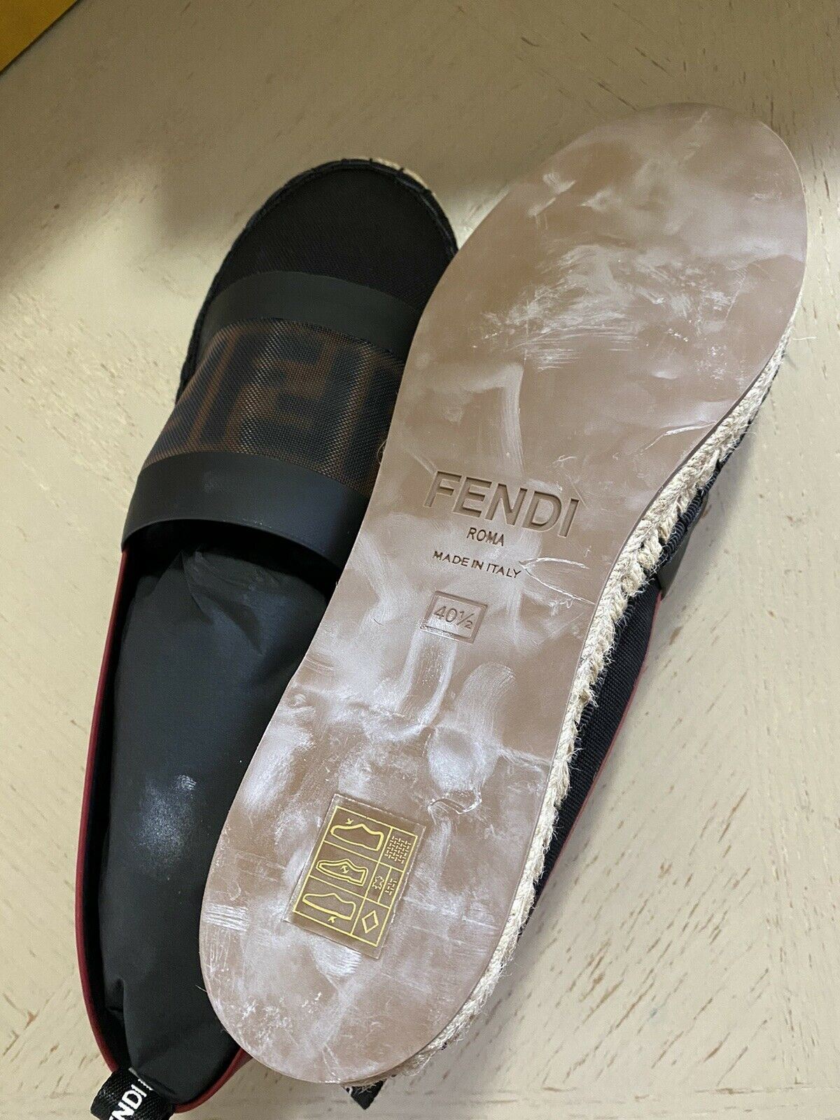 NIB Fendi Damen Flat Colibrì Mesh FF Espadrille Schwarz/Rot 10,5 US (40,5 Eu)