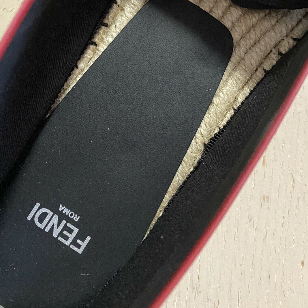 NIB Fendi Damen Flat Colibrì Mesh FF Espadrille Schwarz/Rot 10,5 US (40,5 Eu)