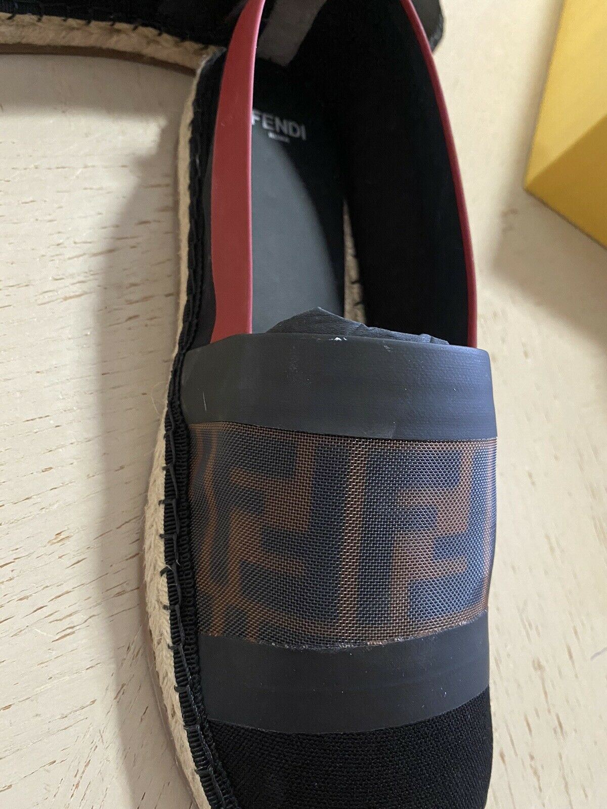 NIB Fendi Damen Flat Colibrì Mesh FF Espadrille Schwarz/Rot 10,5 US (40,5 Eu)