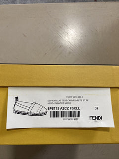 NIB Fendi Damen Flat Colibrì Mesh FF Espadrille Schwarz/Rot 7 US (37 Eu)