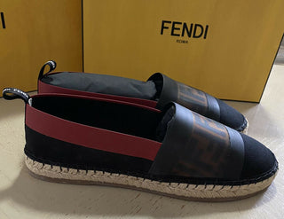 NIB Fendi Damen Flat Colibrì Mesh FF Espadrille Schwarz/Rot 7 US (37 Eu)