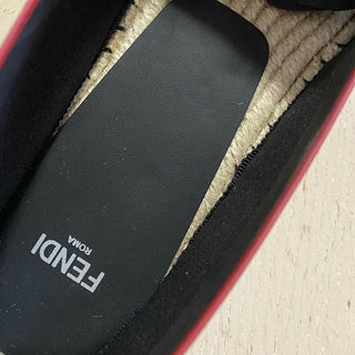 NIB Fendi Damen Flat Colibrì Mesh FF Espadrille Schwarz/Rot 7 US (37 Eu)
