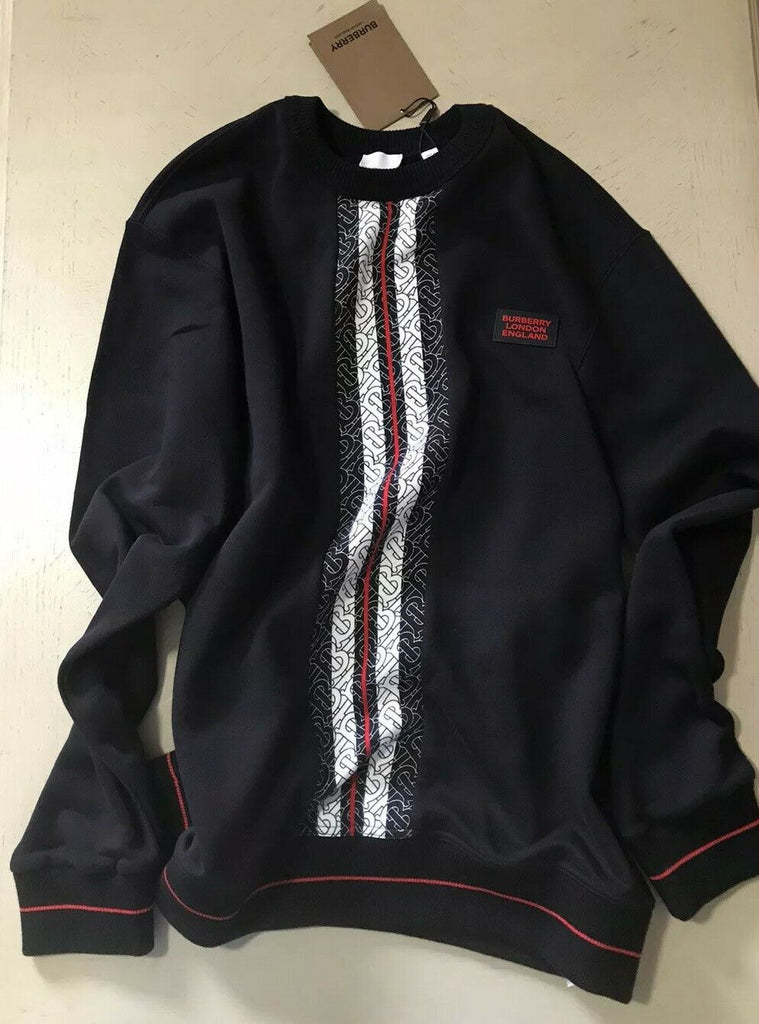 Neu $650 Burberry Men Solid Sweatshirt With TB Mon Pullover Crewneck Black L