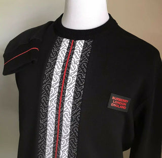 Neu $650 Burberry Men Solid Sweatshirt With TB Mon Pullover Crewneck Black L