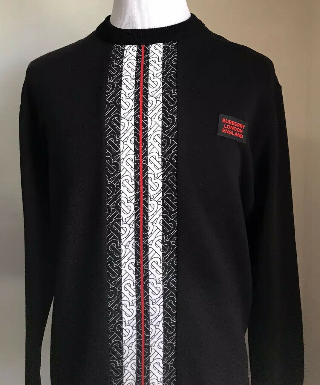 Neu $650 Burberry Men Solid Sweatshirt With TB Mon Pullover Crewneck Black L