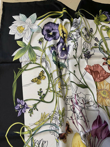 Новый женский шелковый платок Gucci Flora Stage за 495 долларов США, черный/белый шарф, Италия